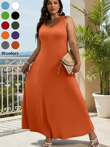 Elegant Plus Size Women's Solid Color Sleeveless Vest Dress, Vacation Style Slimming Bodycon Dress, Casual Daily Everyday Wear