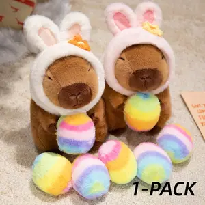 Cute Capybara Plush Toy with Bunny Ear Hat & Easter Egg Design, Cuddly Stuffed Animal, Perfect Gift for Capybara Lovers & Collectors, Ideal for Easter Baskets