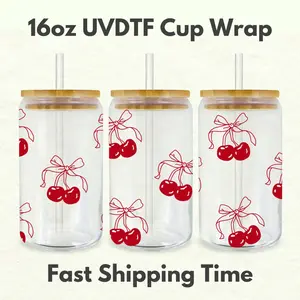 Cherry Bows Coquette UVDTF Cup Wrap for 16oz Glass Can Cup, Coquette Libbey Cup Wrap, UVDTF