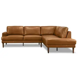 Harmony Tan Leather Sectional Sofa Right Facing Chaise