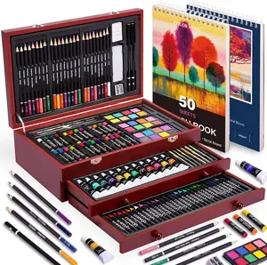 Color More 175-Piece Art Set in Wooden Case with Paints Pencils & Drawing Pads Fun Creative Kit for Kids & Teens Ideal for Artistic Expression