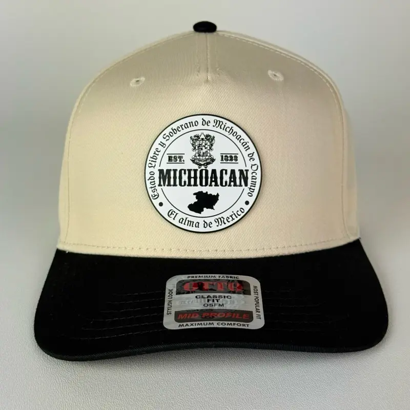Michoacán Escudo Y Mapa - Black & White Acrylic Patch - Mexico Inspired - Classic 5 Panel Snapback - Adjustable Fit - High Contrast Design