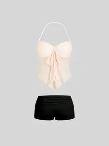 Fashion New Sexy Halter Backless Strapless Women's Elegant Bodycon Cropped Top Shorts Set, Versatile Summer, Comfortable & Stylish