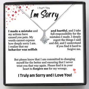 I Hurt You I'm Sorry Necklace Gifts, Apology Gifts For Her, Alluring Beauty Necklace with Message Card Box, White Gold Chain Soulmate Necklace