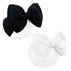 X-HDW21   Baby Girl Bow Headbands - Black, White Nylon Hair Bows for Infants and Toddlers 0-6 Months