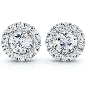 2 1/2Ct Diamond Halo Studs 14k Gold Lab Grown Women's Earrings