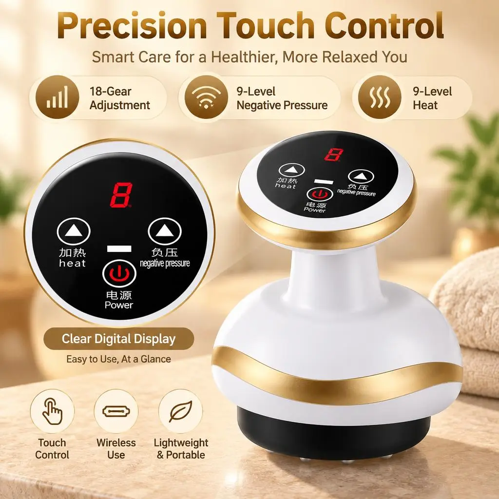 3-in-1 Electric Cupping Therapy Massager Cordless Rechargeable Gua Sha Lymphatic Drainage Tool 9 Suction Levels & 9 Heat Modes Portable Home Spa for Muscle Pain Relief & Full-Body Relaxation