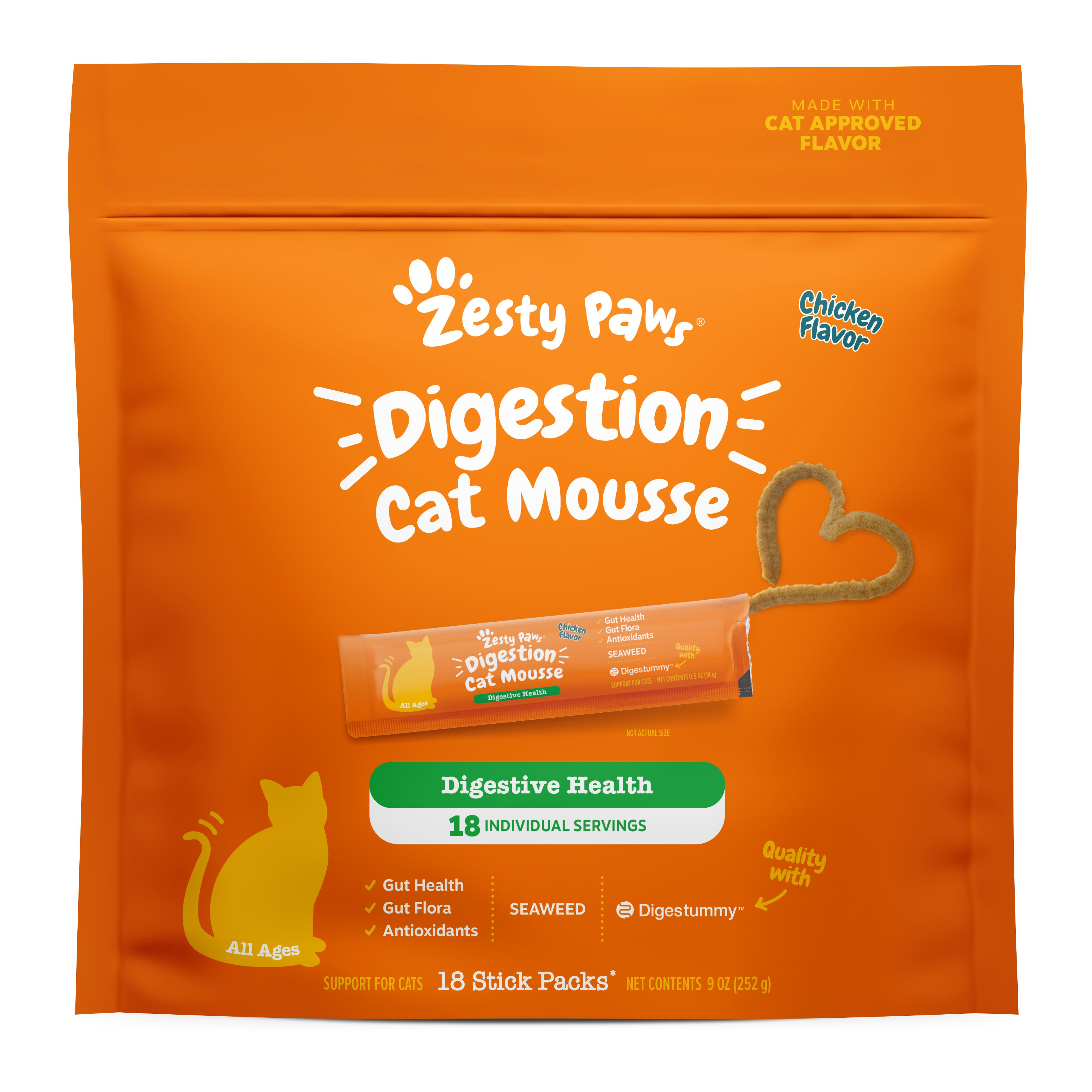 Zesty Paws Digestion Cat Mousse - For Healthy Digestion and Regular Bowel Movements Treats Supplements Chicken