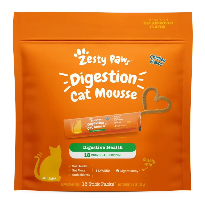 Zesty Paws Digestion Cat Mousse - For Healthy Digestion and Regular Bowel Movements Treats Supplements Chicken