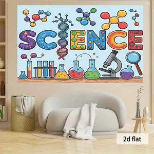 1pc Science Banner Lab Equipment Illustration Educational Theme for Classroom Event Decoration Home Room Party Background
