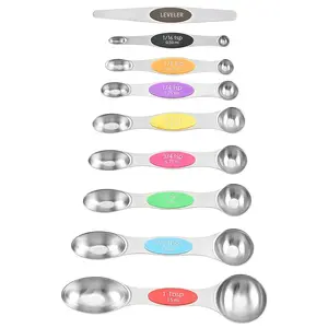 Magnetic Stainless Steel Measuring Spoons Set Dual Sided Nestable Stackable Kitchen Spoon for Dry Liquid Food Baking Cooking Tools