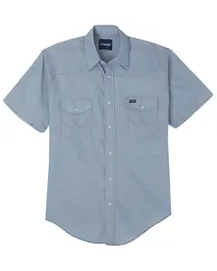 Wrangler Men's Men'S Chambray Rigid Cowboy Cut Short Sleeve Pearl Snap Work - 1070131Mw