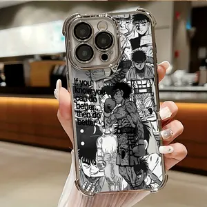 Anime Black And White H-Hajime No I-Ippo Phone Case For iPhone 17/16/15/14/13/12/11/Pro/ProMax/Plus/17Air/Xsmax, Shockproof Transparent Soft Back Cover, Four-corner Airbag Electroplated Anti Drop Case, Perfect for everyday use, Christmas gift