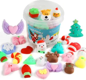 Squishy Fidget Toys, Mini Mochi Squishies 24 Pcs Party Christmas Mochi Favors for Kids Kawaii Snow Man Squishy Stress Relief Toys with Storage Box