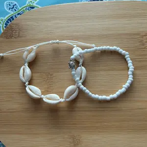 Wax string cowrie shell with seed bead bracelets set