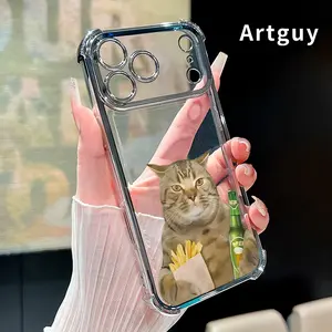Clear Four Corners Anti-drop Phone Case For iPhone 17 Pro Max 16 15 Plus Air 14 13 12 11 E Protective Cover Cat's Treat Printed Shockproof Cellphone Casing