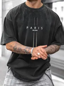 Men's Casual Sporty Short Sleeve Shirt, Paris Milan Print, Comfortable Round Neck Tee for Outdoor Gym Streetwear, Athleisure Street Fit, Trendy Versatile Men's T-Shirt