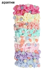16pcs Colorful Fold Fabric Hair Circle Ponytail Hairstyle Candy Color Round Bead Embellishment Create Vit Girl Hairstyle