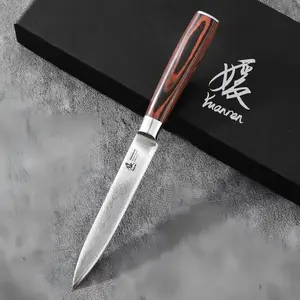 1PC YUANREN Artisan-Grade Damascus Fruit Knife! Red Burl Wood Handle + 5'' 67 Layers AUS-10 Stainless Steel Blade,Portable for Cooking/Hiking/Camping,Perfect Gifts for lover