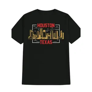 Men'S Casual Crew Neck T-Shirt with Houston Texas Skyline Print - Black, Lightweight, Summer Top for Adults, Casual Summer Wear| Graphic Tee| Lightweight Shirt