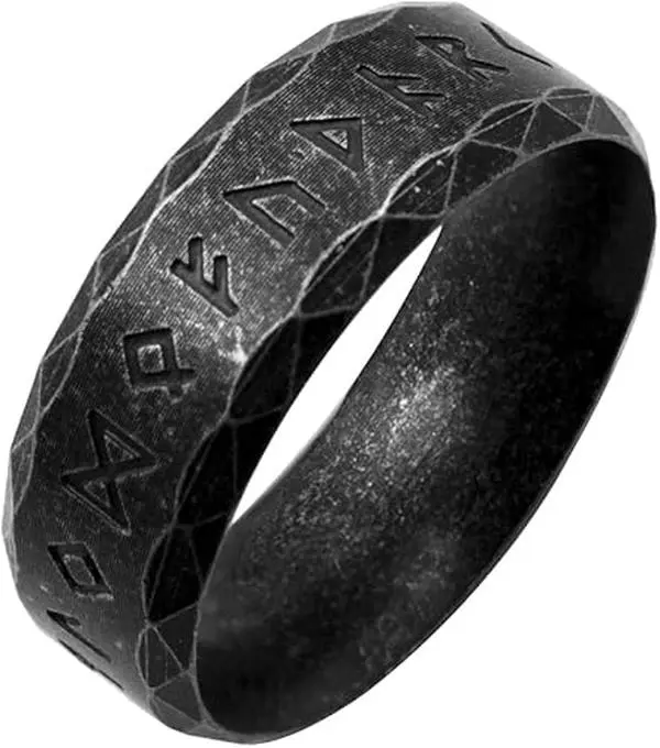 Viking Rune Ring, Stainless Steel Norse-Style Band Jewelry for Men and Women