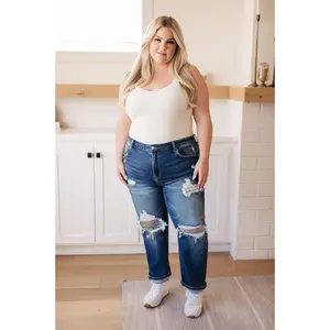 Suki Mid Rise Sequin Patch Tapered Jeans