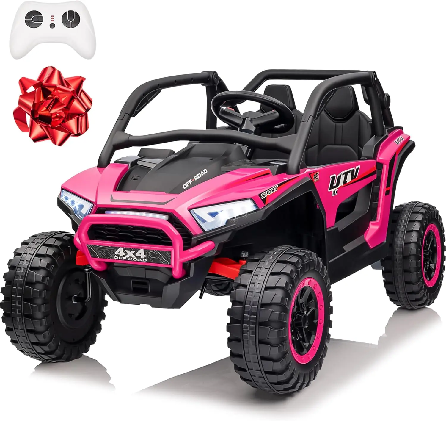 JOYRACER 4WD 24V Ride on UTV for Kids with Remote Control, 2 Seater 7AH Battery Powered Vehicles with Bluetooth Music, Storage, Outdoor Toys Gift for Boys and Girls Aged 3-8