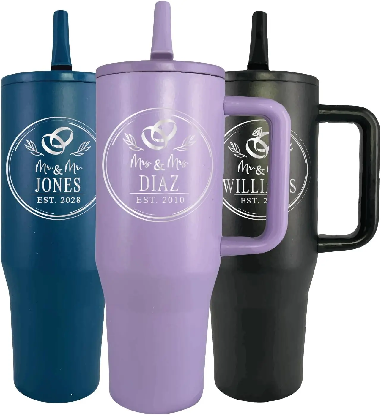 AVITO Personalized Circle Rings Tumbler - Laser Engraved - Stainless Steel - Vacuum insulated - Wedding Tumbler - Wedding Gift - Personalized Engagement Gifts - Newly Engaged 40 oz