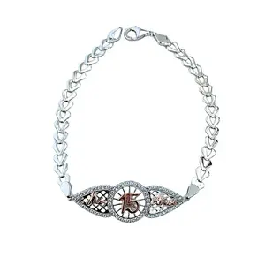 925 Silver Bracelet 15 años 15 years Quince Rose Gold Plate Bracelet 8in and 7in long Rhodium Plated