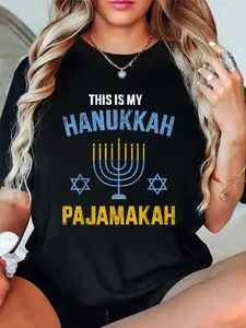 This is my hanukkah pajamakah for jewish christmas pajama T-Shirt Women's Graphic Tees Printed Cotton T-Shirt Christmas Women Clothing Black Top