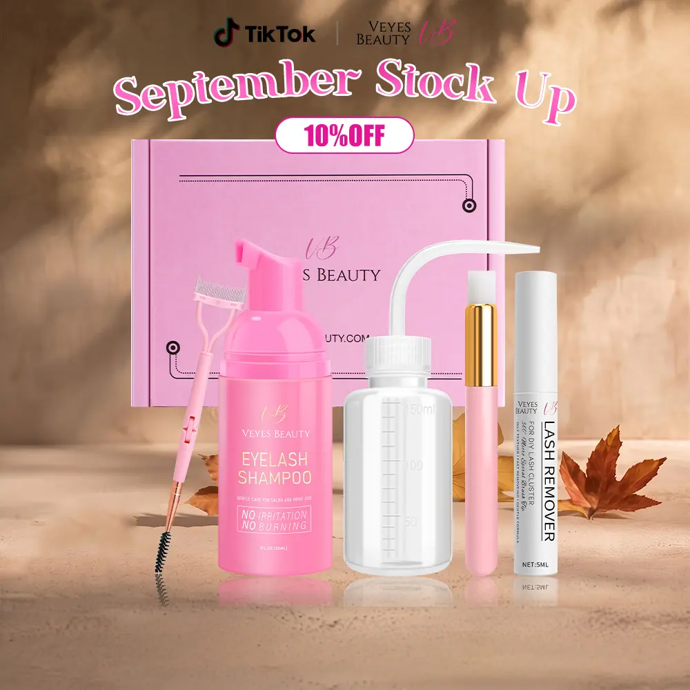 VEYESBEAUTY Luxury DIY Eyelash Aftercare Kit - Gentle Eye Makeup Remover, False Eyelash Removal Cleanser, Shampoo, Cleansing Brush, Mascara Wand for Self-Application (Supports Makeup, Mascara Removal Needs)