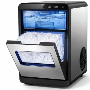 Snowyermine Countertop Nugget Ice Maker, 44 lbs/Day, Self-Cleaning Ice Machine for Chewable Pebble Ice with Touch Controls, Silver