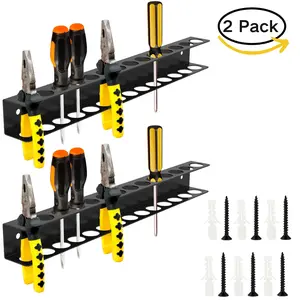 [fathersdaygift]2 Pack Screw Driver Holder Wall Mount,Screwdriver Organizer, Metal Plier Organizer Wall Mount, Screwdriver Garage Tool Storage Rack for Garage Workshop Workbench Edge Tool Chest Cart