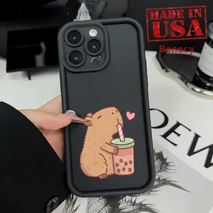 Case for iPhone 16 Pro Max 15 Plus 14 13 12 11 XR E XS Bubble Tea Capybara Drop Protection Shockproof Soft Silicone smartphone Cover
