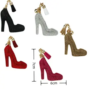 Sparkly Rhinestone High Heel Keychain, Glitter Bling Shoe Charm with Tassel, Fashion Women Bag Purse Pendant Key Ring for Car Keys