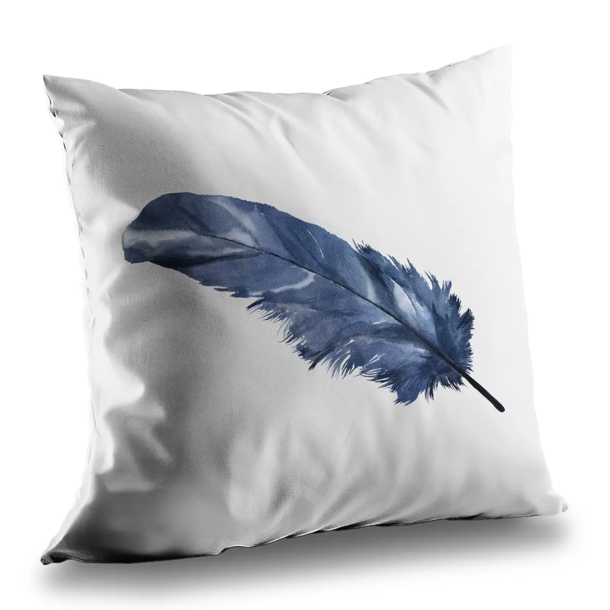 360 Stand 14x14 in. Poly Twill Blue Feather Scandinavian Throw Pillow, Fluffy Fill Home Decorative Cushion, Minimalist Textile Soft Furnishing Insert, Comfy Cushions, Creative Decorative Cushion, Cushions For Sofa