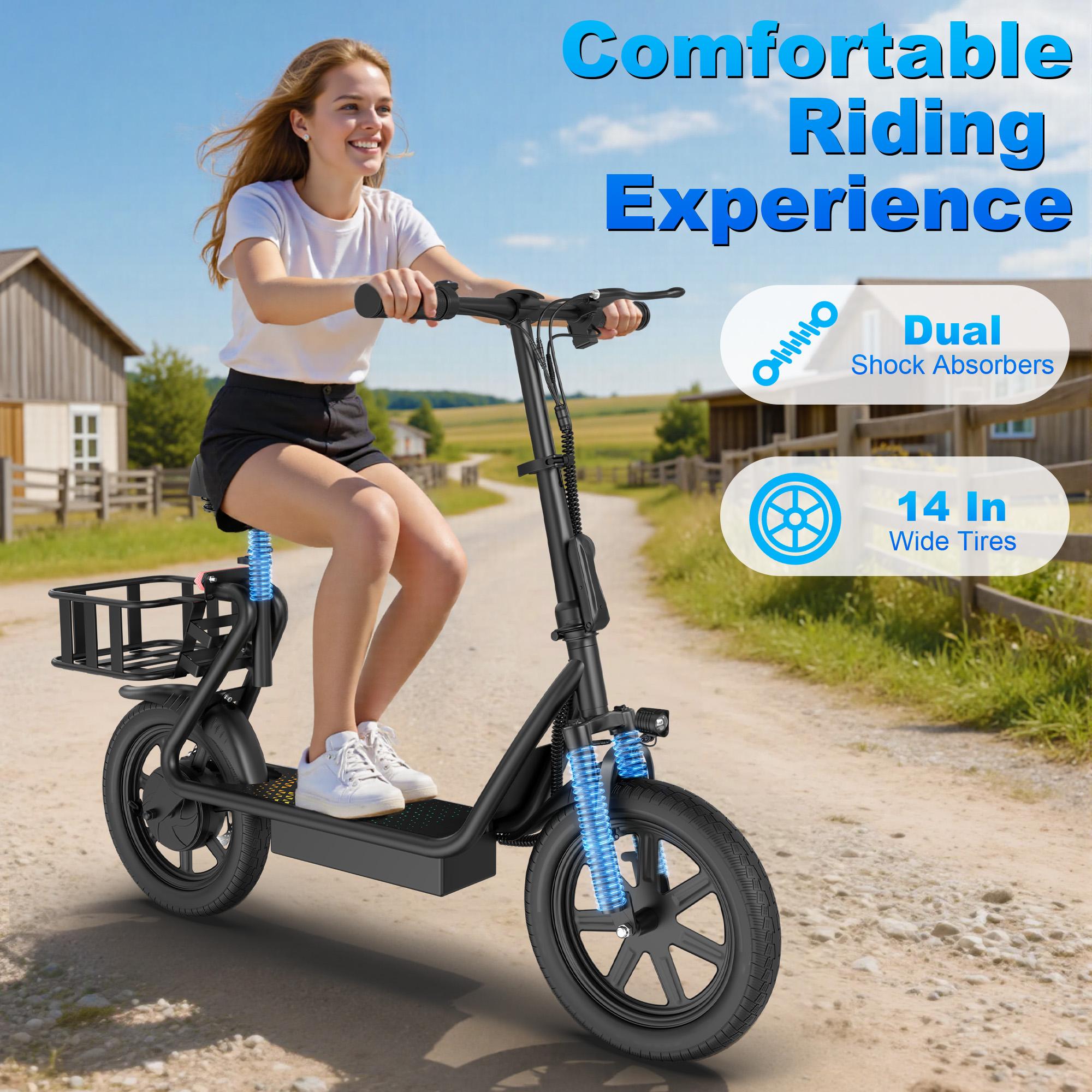 Electric Scooter with Smart App Control, 48V 22.5Ah Battery, 22MPH Top Speed, 21-27 Miles Range, Rear Storage Basket
