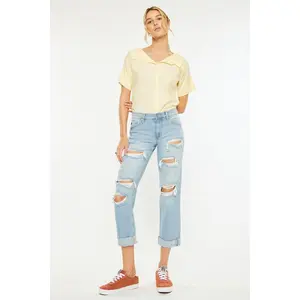 Kancan Mid Rise Distressed Boyfriend Jeans
