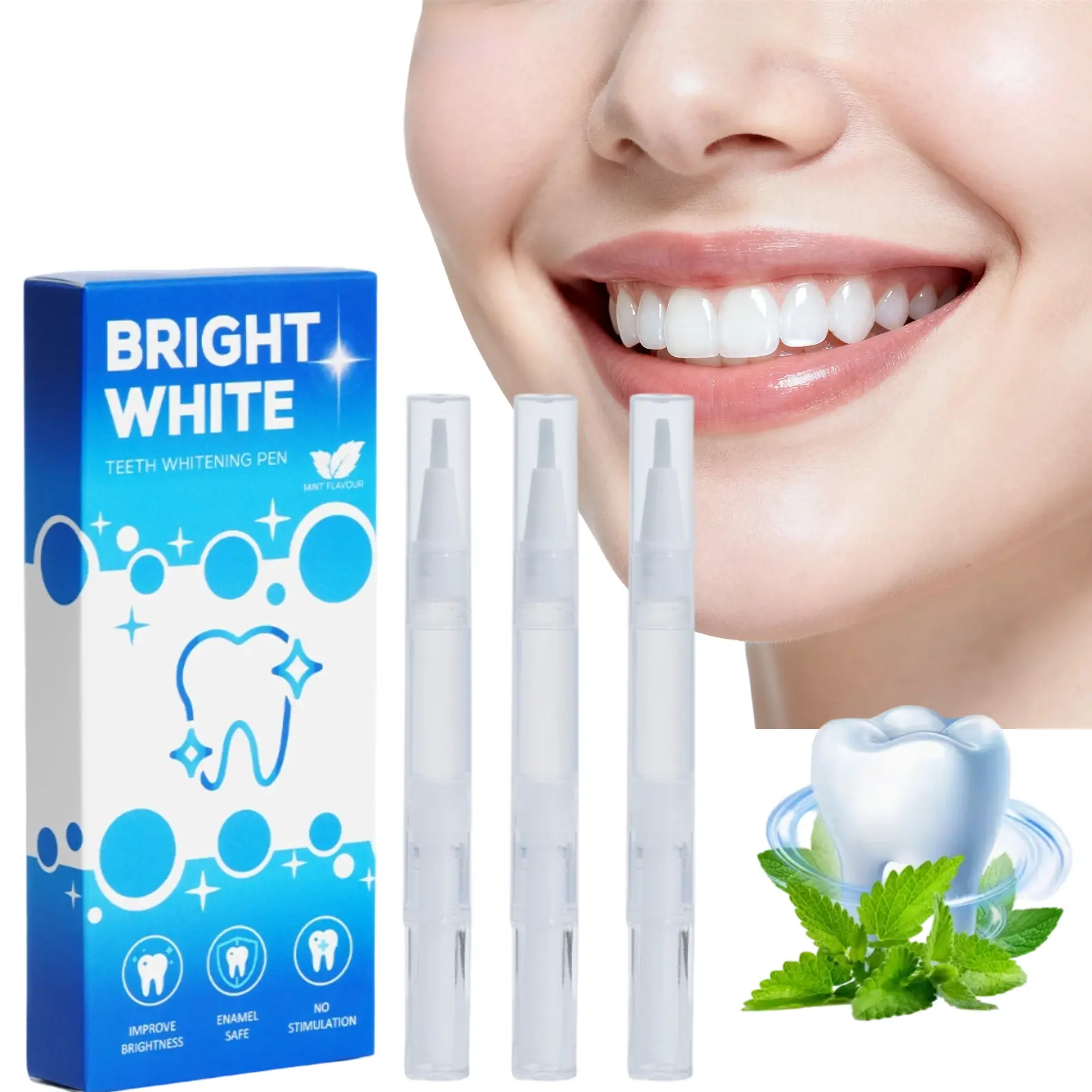 Teeth Whitening Gel Pen, Designed For Yellow Teeth And Surface Stains, With A Refreshing Mint Scent To Freshen Breath. It Is Non-Sticky And Odorless, A Must-Have For Daily Oral Care. 3-Piece Set. Sensitive Sensitive
