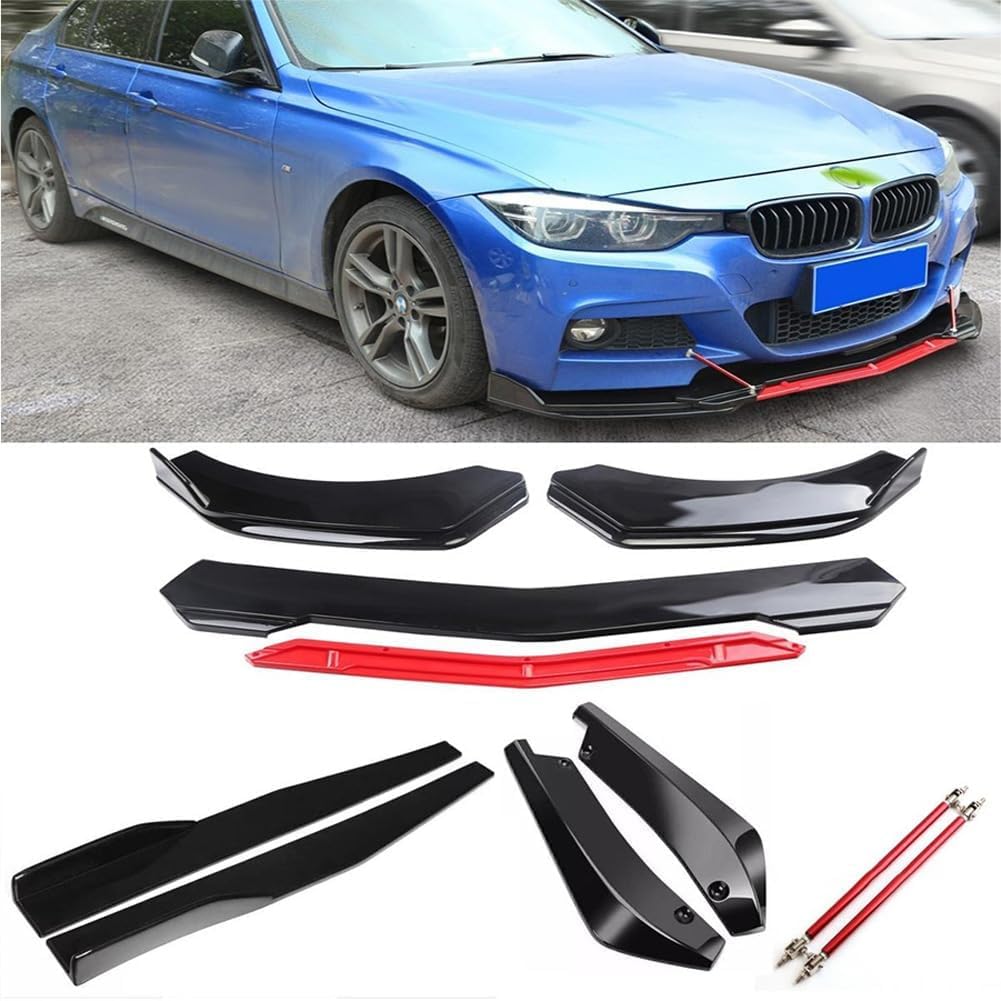 Car Bumper Lip Spoiler and Side Skirt Kit, Gloss Black Front Lip Splitter for Sedans, 6.2FT / 1.9M Wide Chin Diffuser Protector, Automotive Body Kit
