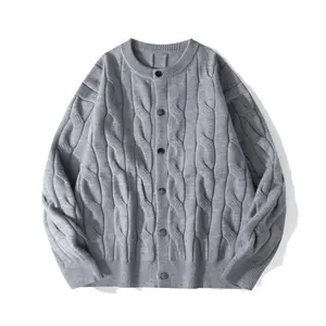 Men's Polyester Fiber Cardigan Sweater with Comfortable Skin-Friendly Buttoned Knot Design, Breathable Versatile Fashion Single Item for Autumn Classic Grey Knit Knitwear Menswear Soft Stylish Textured Tops