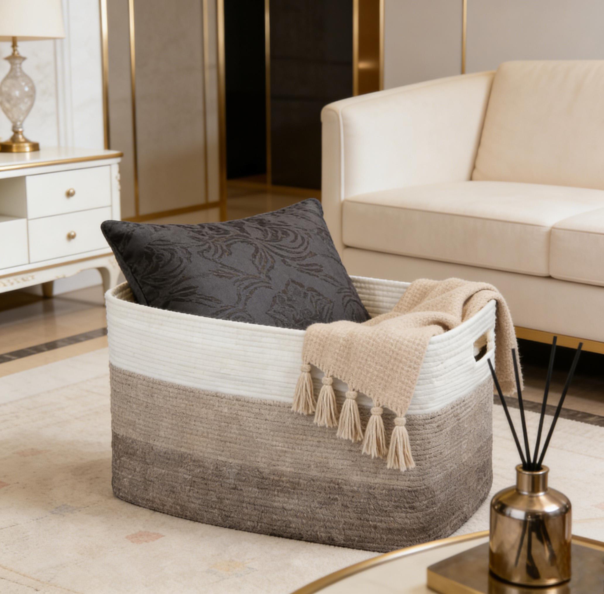 Large Blanket Basket, 21”X16”X12” Rectangle Woven Baskets Living Room Blanket Storage, With Handle Pillows, Blanket Organizing Area Dedicated Gradient Yellow Large Capacity Storage Basket