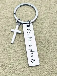 Stainless Steel Keychain, Christian Gift Keychain With The Engraving 'God Has A Plan' For Baptism, Christmas, Easter, Birthday, First Communion, Keychain For Bags