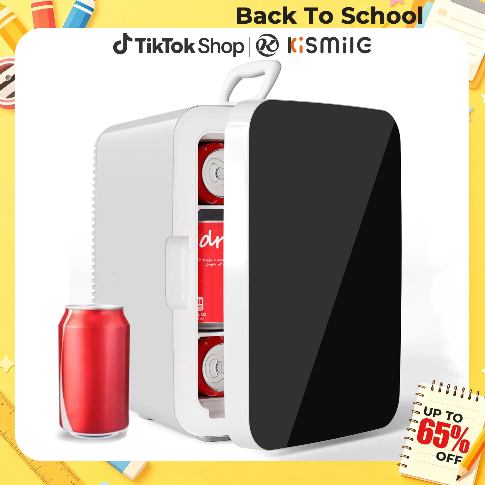 Kismile 10L Compact Personal Dorm Fridge - 12V Portable Multifunctional Fast Cooling Mini Fridge Cooler, Beverage Refrigerator with AC/DC Adapters, Removable Shelf for Custom Storage, Office/Dorm Appliance, Small Fridge