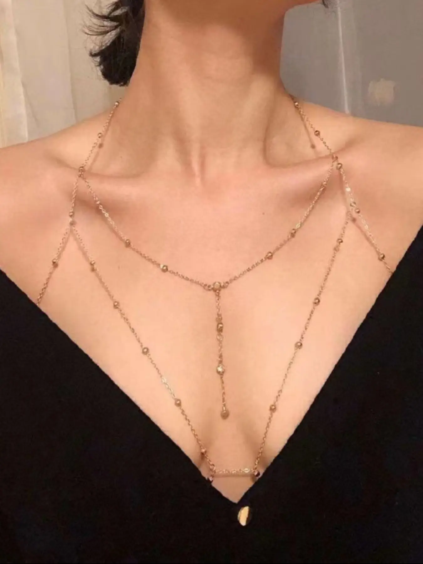 Women's Multi-Layer Body Chain, Body Jewelry, Body Jewellery, Y2K Metal Bead Chest Decor, Adjustable Necklace, Perfect for Parties, Vacations, Music Festivals, Nightclubs