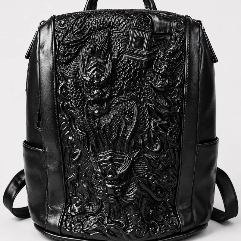 Dragon Spirit Backpack - Premium 3D Aesthetic Unisex Carry-On Zip Go-Bag, Durable Lightweight Overnight Travel Luggage, Unique Motif, for Adults, SKU:0000