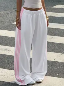 Women's High Waist Wide Leg Cut Pants, Striped Casual Long Trousers, Comfortable Loose Fit, Perfect for Daily Wear & Street Style