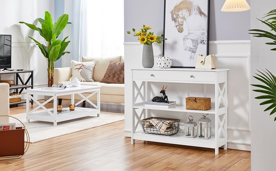 Yaheetech Wooden Console Table with 1 Drawer and 2 Open Shelves Versatile Entryway Table with Problem-free Setup Classic Modern Style Doorway Table Yaheetech Wooden Console Table with 1 Drawer and 2 Open Shelves Versatile Entryway Table with Problem-free Setup Classic Modern Style Doorway Table