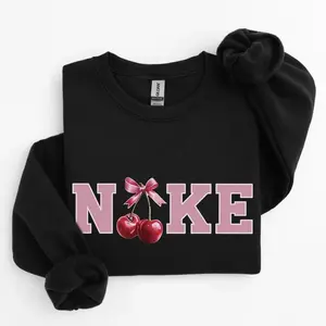 Women's Pink Cherry Bow Graphic Sweatshirt/Hoodie/T-Shirt Gift Unisex, for Men Women – Vintage Cotton Pullover, Stylish Classic Fit, High-Quality Print, Ideal Birthday Gift. Womenswear Apparel