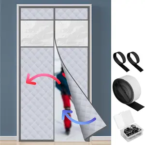 Visible  Thermal Insulated Door Curtain- Fits 36" x 80" Door Soundproof Windproof Insulation Doorway Curtain with Window- Automatic Closing Door Screen Cover for Keeping Warm in Winter